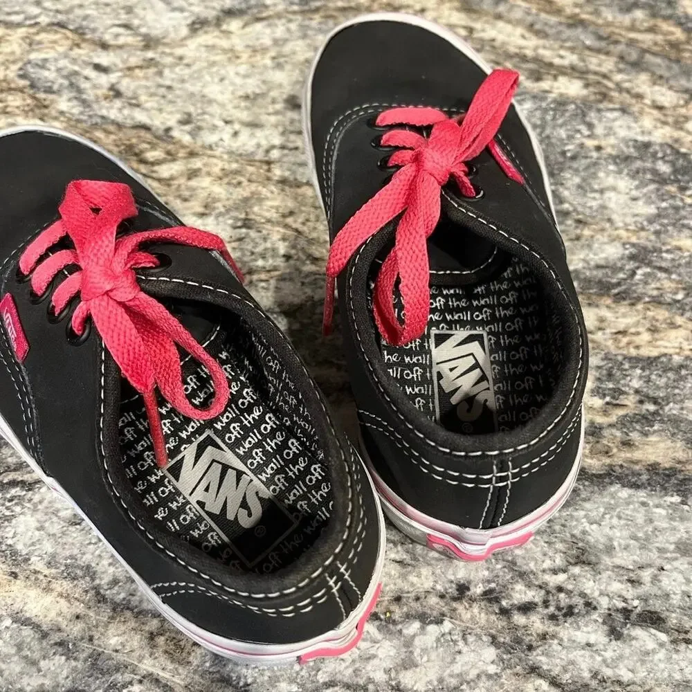 Vans Girl's 12.5 Black Hot Pink Lace Up Skater Shoes Sneakers